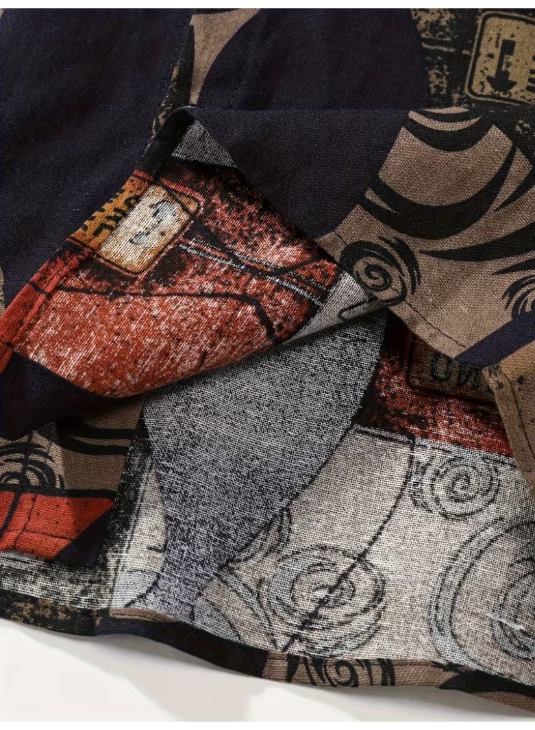 Men's -Inspired Casual Short Sleeve Shirt - Lightweight Summer Text Print ( Kanji/Manji/Seijō) Button-Up Blouse, Traditional Fabric (Hemp/-like) for Beach, Themed Events & Casual Attire - Image 4